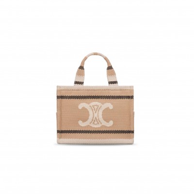 CELINE SMALL CABAS THAIS IN STRIPED TEXTILE WITH TRIOMPHE 199162FV2.02BL (25.5*18.5*12cm)